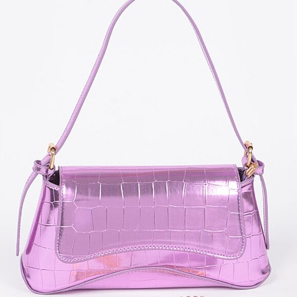 Metallic Mirror Crocodile Embossed Handbag / Crossbody Bag - Lilac Purple- NWT - Picture 14 of 14